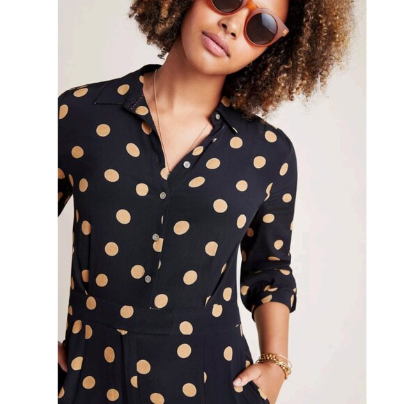 ANTHROPOLOGIE  Loveland Wide-Leg Dot Jumpsuit in Black Size 12 - Picture 3 of 5